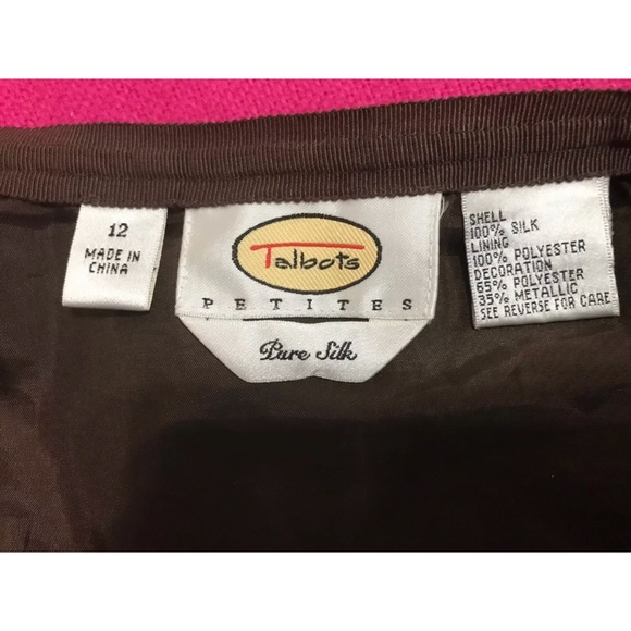 TALBOTS Petites Silk Brown Silver Stitch Skirt - Picture 3 of 3